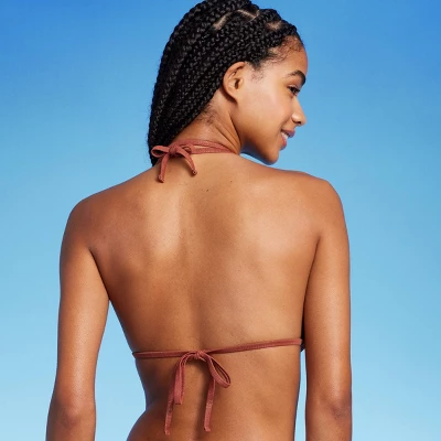 Women's Flower Charm Lurex Plisse Textured Triangle Bikini Top - Wild Fableā¢