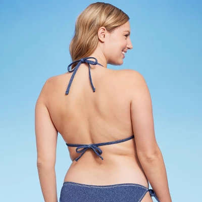 Women's Denim Textured Triangle Bikini Top - Wild Fable⢠Denim Blue - Image 4