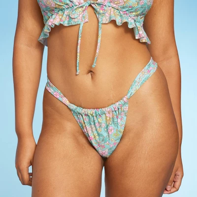 Women's Wide Strap Adjustable High Leg Bikini Bottom - Wild Fable⢠Green Floral Print - Image 3