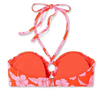 Women's Ring Front Halter Bandeau Bikini Top - Wild Fable⢠Orange/Pink Tropical Print - Image 8