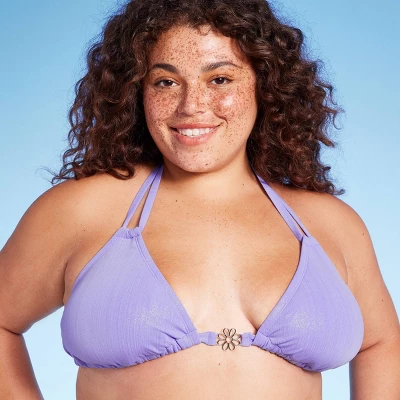 Women's Flower Charm Lurex Plisse Textured Triangle Bikini Top - Wild Fable⢠Purple - Image 2