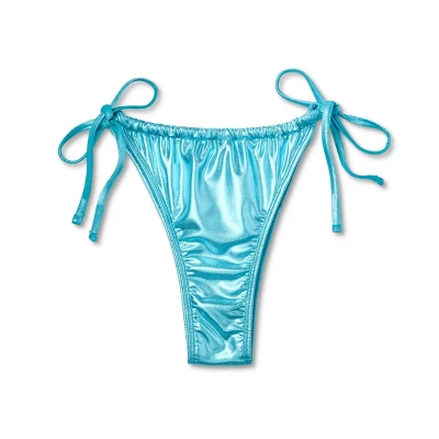 Women's Foil Strappy Extra High Leg Super Cheeky Bikini Bottom - Wild Fable⢠Teal Blue - Image 7