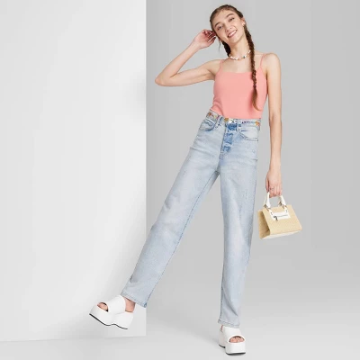 Women's Super-High Rise Distressed Straight Jeans - Wild Fable⢠Light Wash - Image 3