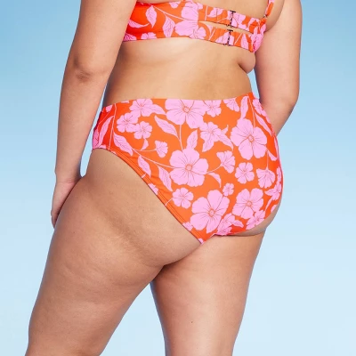 Women's Low-Rise Hipster Bikini Bottom - Wild Fable⢠Orange/Pink Tropical Print