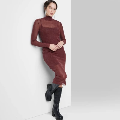 Women's Long Sleeve Lurex Mesh Midi Dress - Wild Fable⢠Burgundy - Image 4