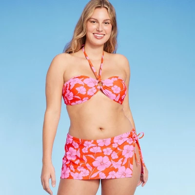 Women's Ring Front Halter Bandeau Bikini Top - Wild Fable⢠Orange/Pink Tropical Print - Image 6