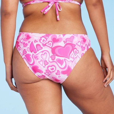 Women's Cheeky Bikini Bottom - Wild Fable⢠Pink Heart Print