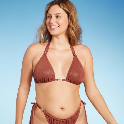 Women's Flower Charm Lurex Plisse Textured Triangle Bikini Top - Wild Fable⢠- Image 3