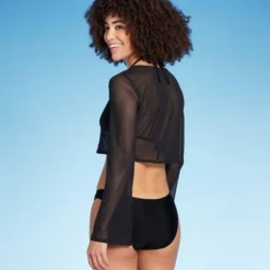 Women's Tie-Front Cropped Mesh Cover Up Cardigan - Wild Fable™