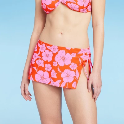 Women's Cinch Side Skirt Cover Up - Wild Fable⢠Orange/Pink Tropical Print - Image 5