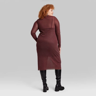 Women's Long Sleeve Lurex Mesh Midi Dress - Wild Fable⢠Burgundy - Image 3