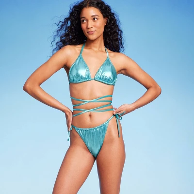 Women's Foil Strappy Extra High Leg Super Cheeky Bikini Bottom - Wild Fable⢠Teal Blue - Image 2
