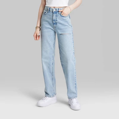 Women's High-Rise 90's Relaxed Slashed Straight Jeans - Wild Fable⢠Light Wash