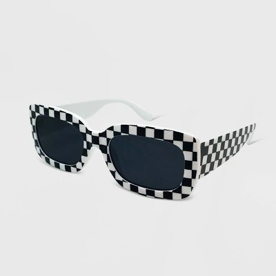 Checkerboard Print Rectangle Sunglasses - Wild Fable⢠White