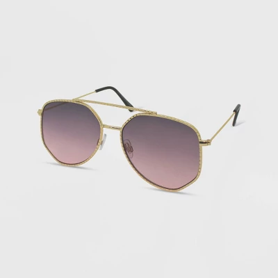 Women's Metal Geometric Aviator Sunglasses - Wild Fable⢠Gold