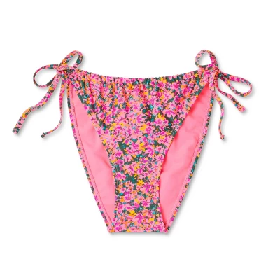 Women's Side-Tie Cheeky Bikini Bottom - Wild Fable⢠Pink Floral Print - Image 5