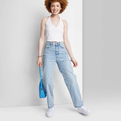 Women's High-Rise 90's Relaxed Slashed Straight Jeans - Wild Fable⢠Light Wash - Image 3