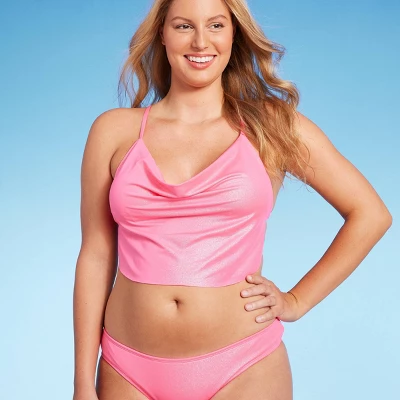 Women's Cowl Neck Longline Bralette Bikini Top - Wild Fable⢠Pink Shine - Image 3