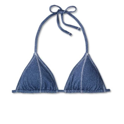 Women's Denim Textured Triangle Bikini Top - Wild Fable⢠Denim Blue - Image 5