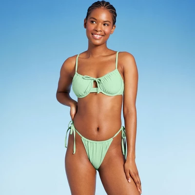 Women's Side-Tie Low-Rise High Leg Adjustable Lurex Bikini Bottom - Wild Fable⢠- Image 2