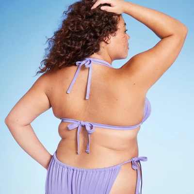 Women's Flower Charm Lurex Plisse Textured Triangle Bikini Top - Wild Fable⢠Purple