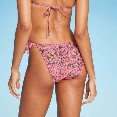 Women's Side-Tie Cheeky Bikini Bottom - Wild Fable⢠Pink Floral Print