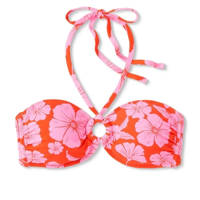 Women's Ring Front Halter Bandeau Bikini Top - Wild Fable⢠Orange/Pink Tropical Print - Image 7