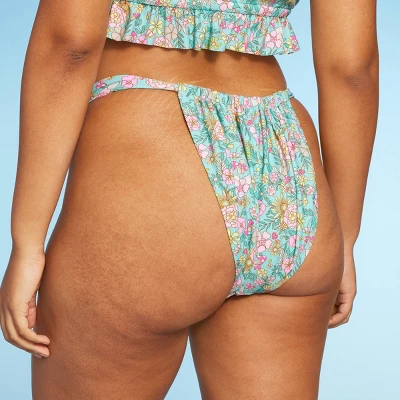 Women's Wide Strap Adjustable High Leg Bikini Bottom - Wild Fable⢠Green Floral Print - Image 4